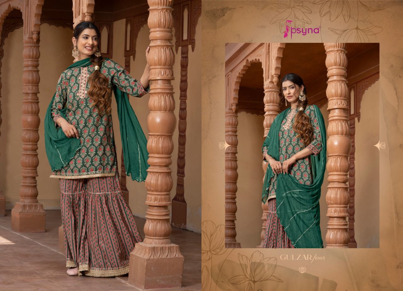 Psyna Gulzar New Fancy Designer Exclusive Wear Kurti Sharara With Dupatta Collection